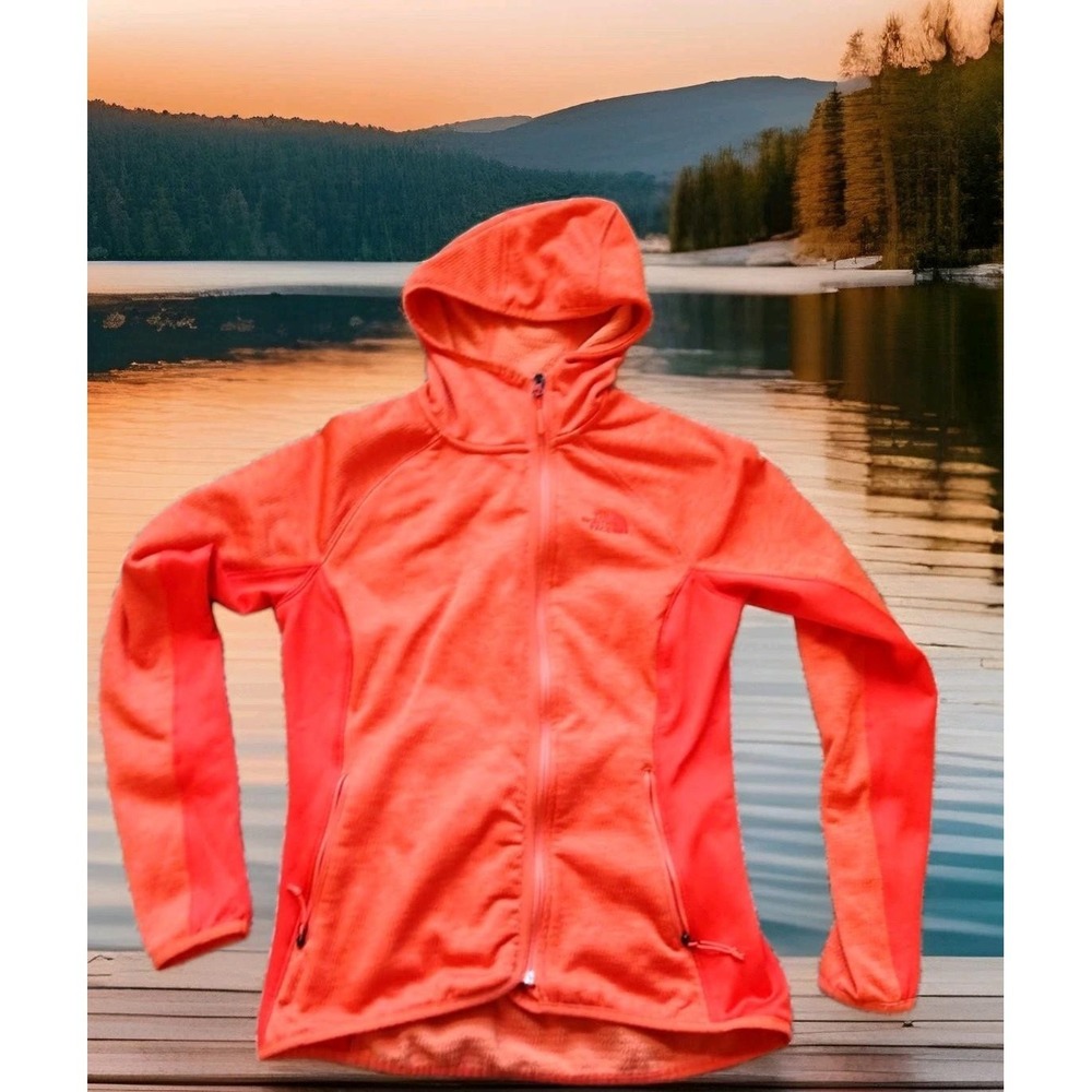 The North Face Fleece Hoodie Womens Size Medium Orange Excellent Full Zip Jacket